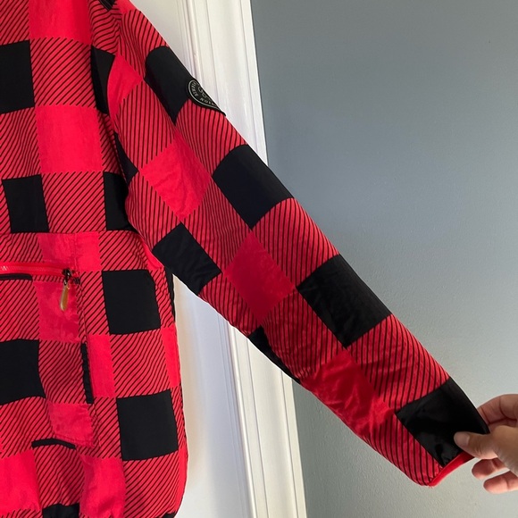 Simply Southern Reversible Red/Black Checkered Cheetah Nylon Sherpa Jacket sz L - Picture 3 of 13